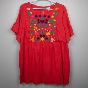 Crown & Ivy pink embroidered mini babydoll dress-3X